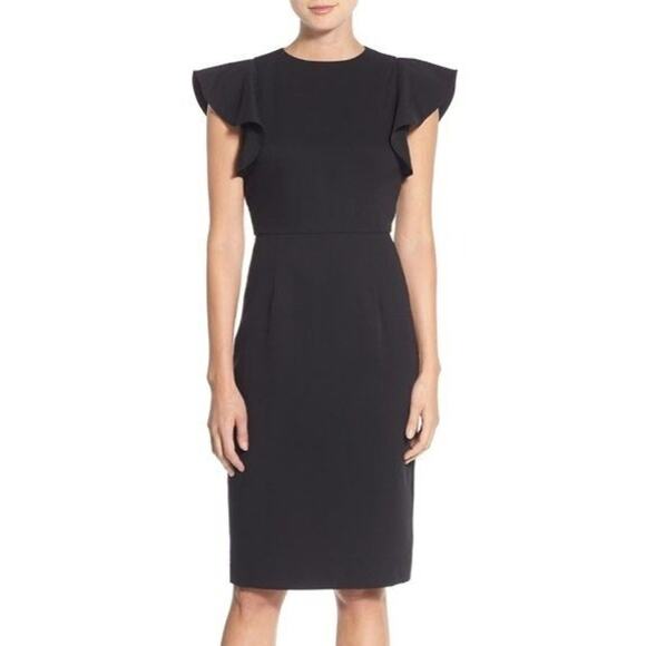 NEW Chelsea 28 Flutter Sleeve Stretch Sheath Little Black Dress Size: 14 - Picture 1 of 10